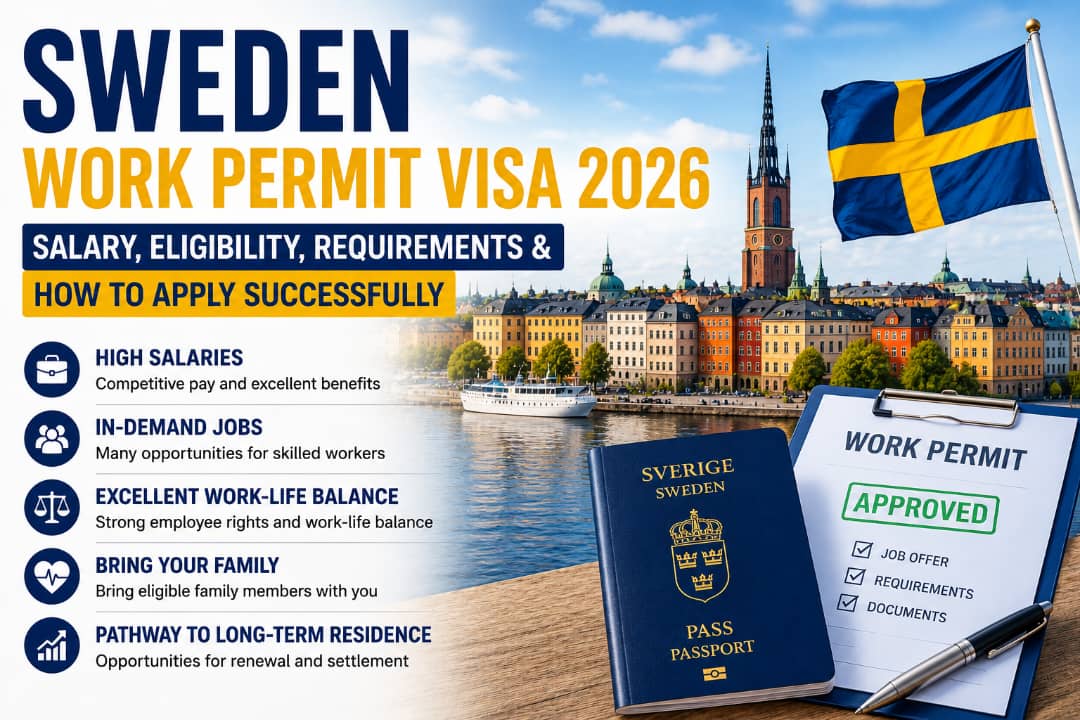 Sweden Work Permit Visa 2026, including eligibility requirements, salary expectations, required documents, the application process, and practical tips that may improve your chances of approval.