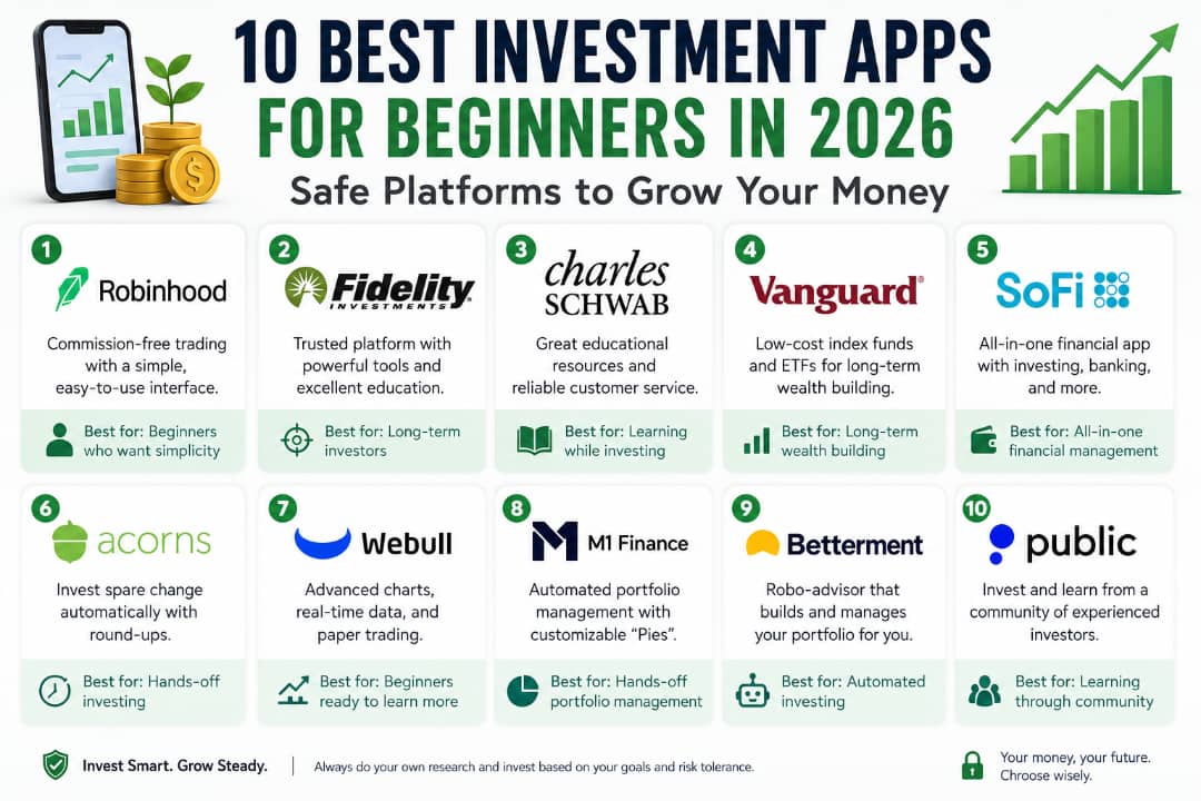 Best Investment Apps for Beginners in 2026: 10 Safe Platforms to Grow Your Money