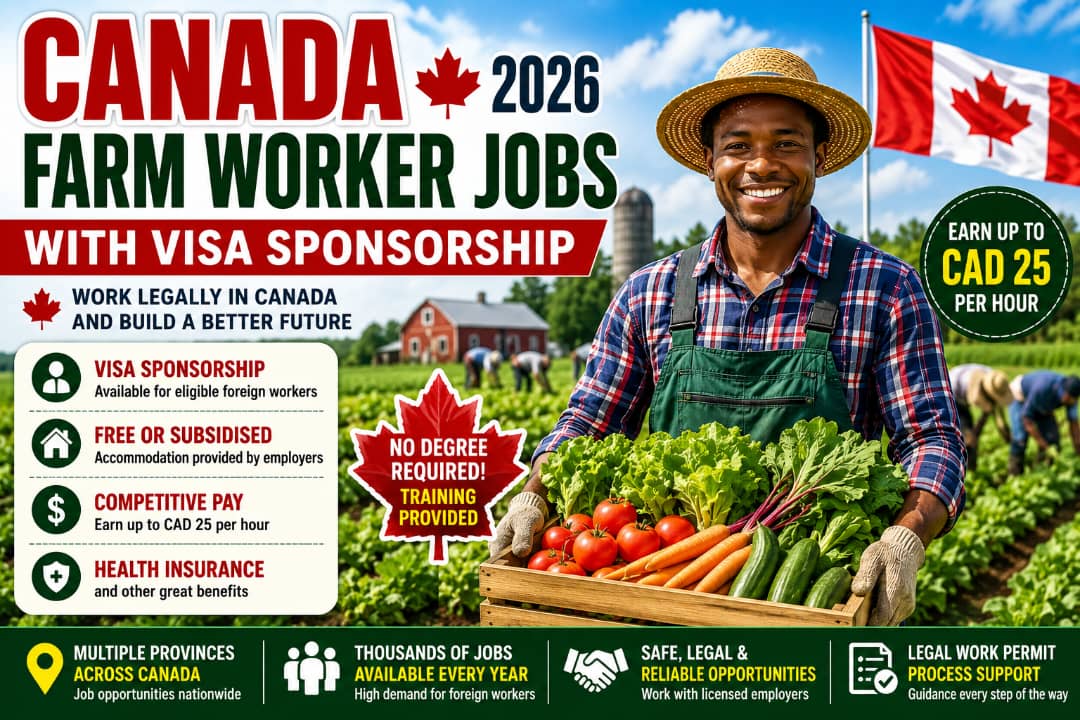 Canada Farm Worker Jobs with Visa Sponsorship 2026: Earn Up to CAD 25 Per Hour Without University Degree