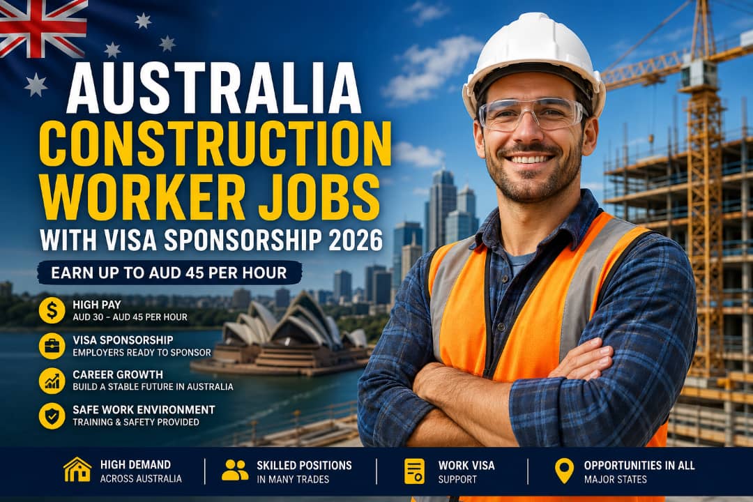 Australia Construction Worker Jobs with Visa Sponsorship 2026: Earn Up to $ 45 Per Hour